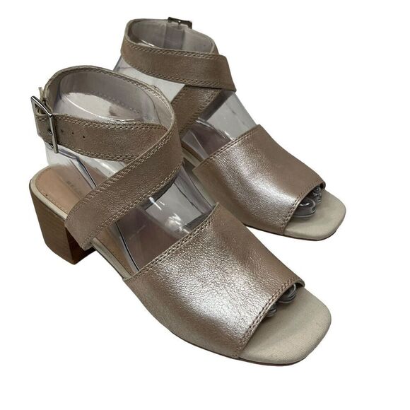 Kelsi Dagger Brooklyn Tan Gold Mayfair Heeled Ankle Strap Sandals 6.5 - Picture 1 of 11